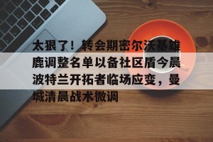 太狠了！转会期密尔沃基雄鹿调整名单以备社区盾今晨波特兰开拓者临场应变，曼城清晨战术微调的简单介绍